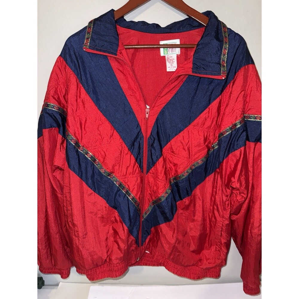 VTG 90s Christmas Colors BOLD Spirit Windbreaker Jacket. Womens XL